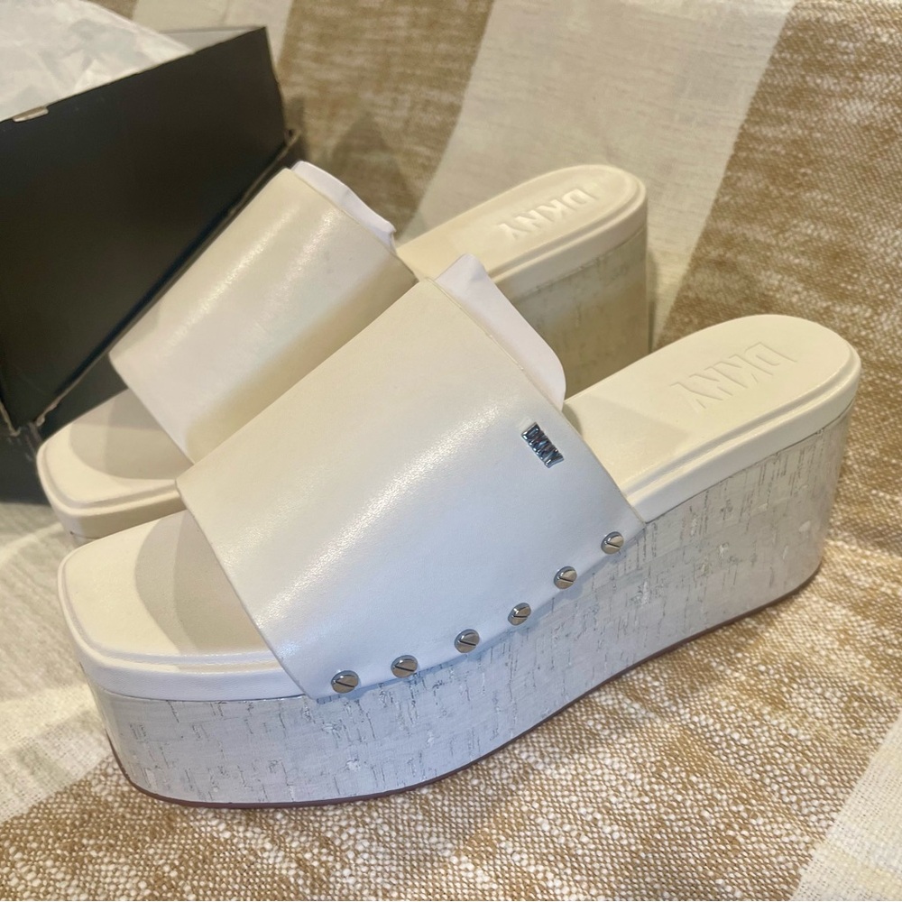 DKNY Women's Leather Platform Slide Sandals